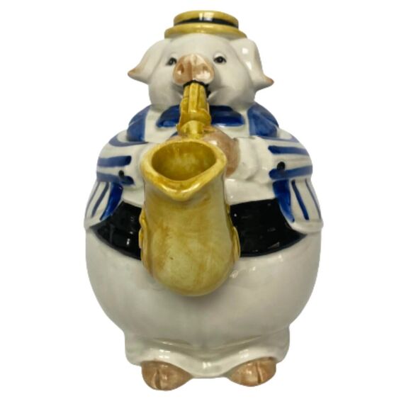 Vintage Hand Painted Teapot Musician Pig Playing Saxophone Jazz Vintage Japan - Picture 11 of 16